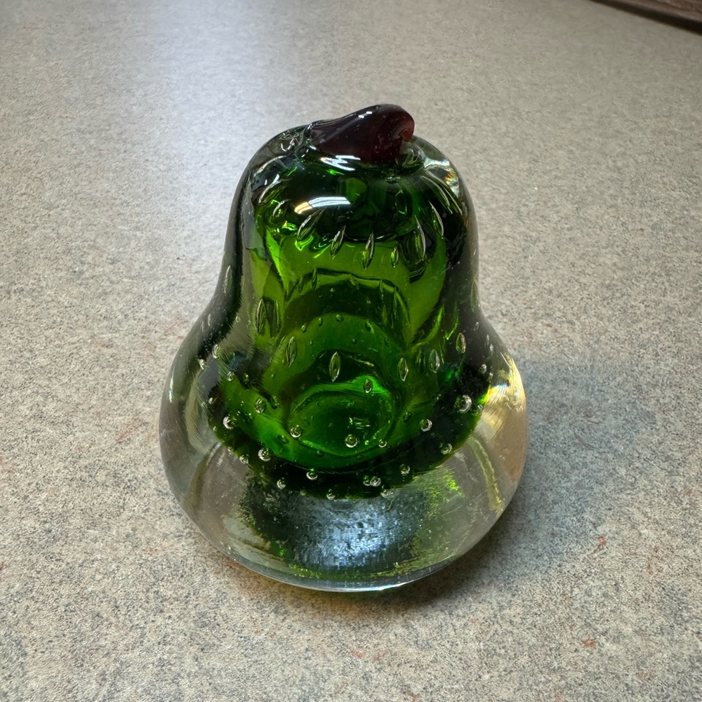 Emerald Green Glass Pear Paperweight Vintage